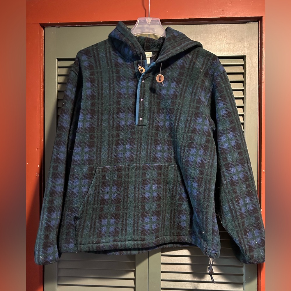 L.L. Bean Green and Blue Plaid Hoodie